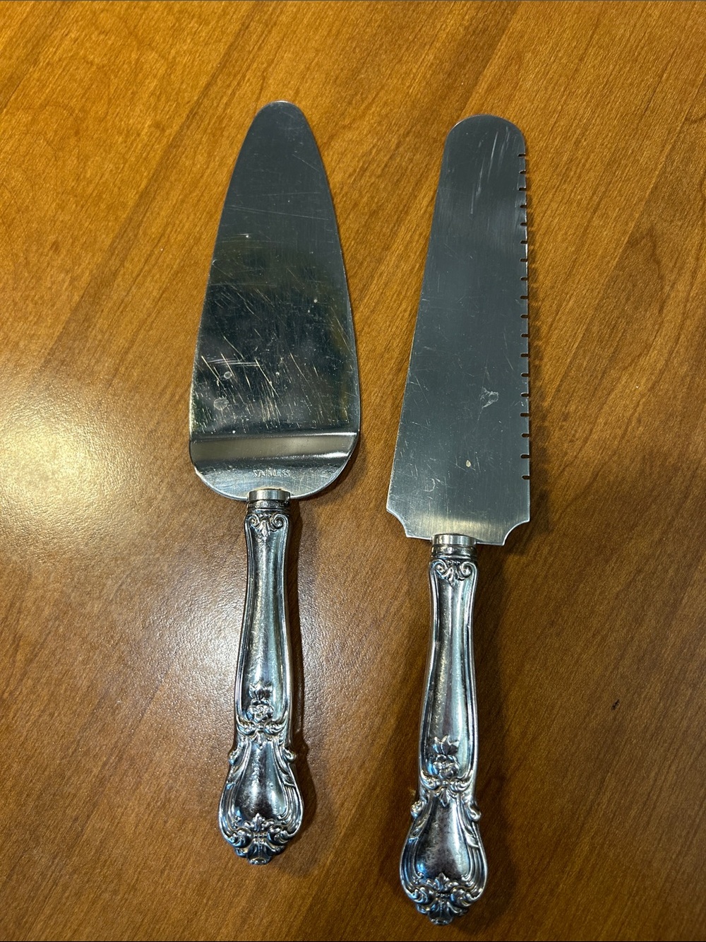 Ornate Silver Cake Knife and Server Set